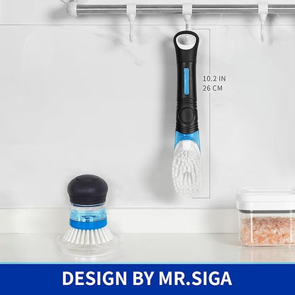 MR.SIGA Soap Dispensing Dish Brush, Kitchen Brush for Pot Pan Sink Cleaning, Black, Pack of 2