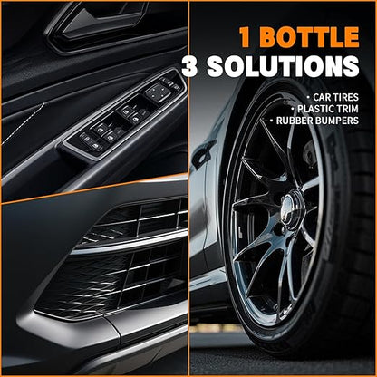 Tire Shine Spray Kit - Restore Deep Black Shine, Non-Greasy Finish, Prevents Fading & Cracking, Easy Apply with Brush (10.15 fl oz / 300mL)