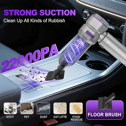 KedeeSparkle Handheld Car Vacuum Cleaner, 4-in-1 Cordless Vacuum Cleaner, 22000PA High Power Portable Car Vacuum with Brushless Motor, for Home, Office, Camping (Silver Purple)