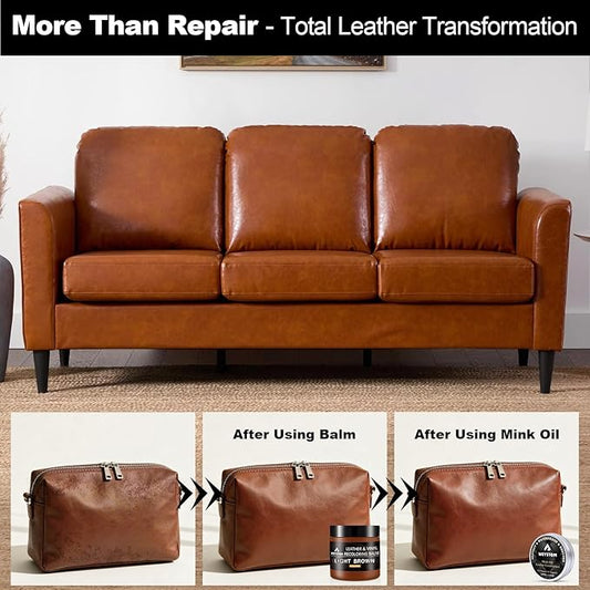 8.5 OZ Leather Recoloring Balm with 100ML Leather Conditioner - Light Brown Leather Repair Kit for Furniture, Leather Dye, Recolor, Renew, Repair & Restore Aged, Faded, Cracked, Peeling and Scuffed