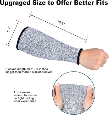ReHaffe 2 Pairs Forearm Protector Sleeve Cut Resistant Level 5 Protection,10" Long Arm Sleeves Comfort Stretchable Arm Guards Thin Skin for Women Men Work(1 Black + 1 Gray)