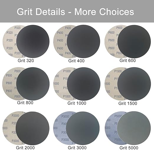 6 Inch 50 Pcs Wet Dry Sanding Discs Hook and Loop, 320 400 600 800 1000 Assorted Grit Waterproof Sandpaper Silicon Carbide for Random Orbital Sander, Automotive Wood Metal Polishing & Sanding