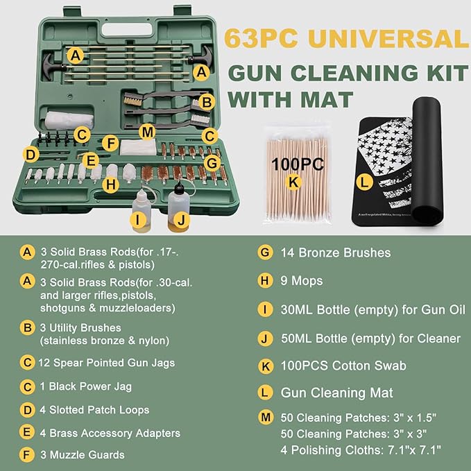 iunio Gun Cleaning Kit, Universal Gun Cleaning Kit for All Caliber Shotgun Pistol Rifle Cleaning Kit with Mat Portable Case