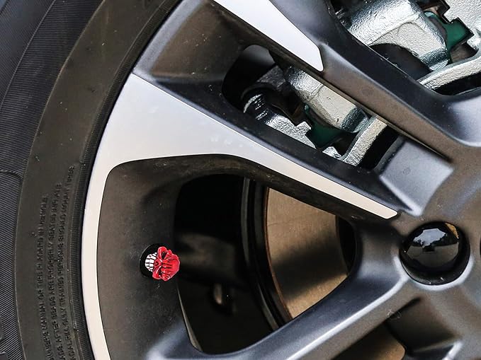 Abfer Skull Valve Caps Fun Wheel Tire Air Stem Dust Cover Cap Auto Decoration Accessories Fit Most Vehicle Car Truck Bike Motorcycle (Red)