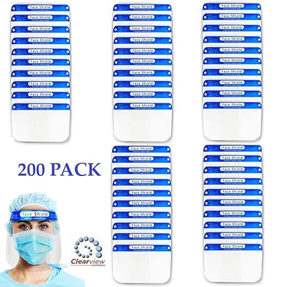 Clearview 200 pk Face Shield Reusable Washable Protective Cover Clear Mask Anti-Splash Anti-Fog Anti-Dust Soft All Day Comfort (200)