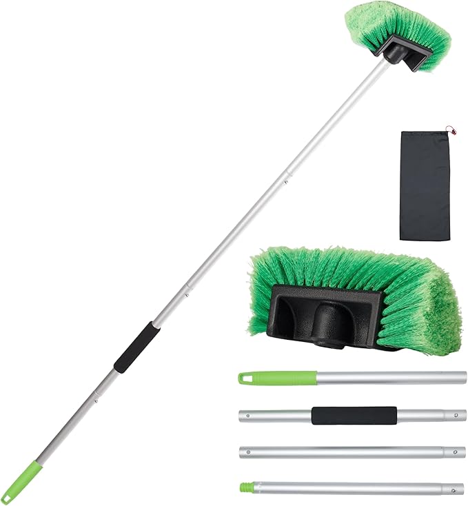 Car Wash Brush with Long Handle, 60'' Soft Bristle Cleaning Brush, Car Cleaning Brushes, Carwash Brushes for SUV, RV, Boat, Truck, House Siding, Sweep Snow, Green