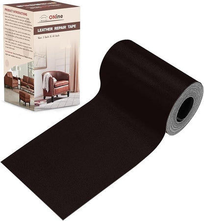 ONine Leather Repair Patch，Leather Repair Tape, 3 x 60 inches Leather Repair Patch for Furniture,Vinyl Repair Kit，Leather Couch Patch，for Sofas, Furniture, Car Seats(Dark Brown-Fine Grain)