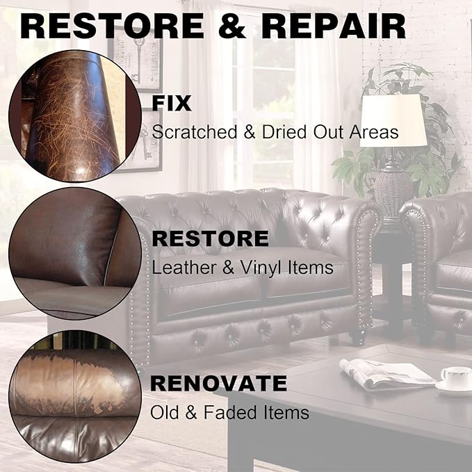 WEYSTOM Leather Recoloring Balm, 12oz Large Size Leather Dye, Color Restorer, Scratch Repair, Furniture & Couch Restorer Kit, Repair Kit for Furniture(Dark Brown)