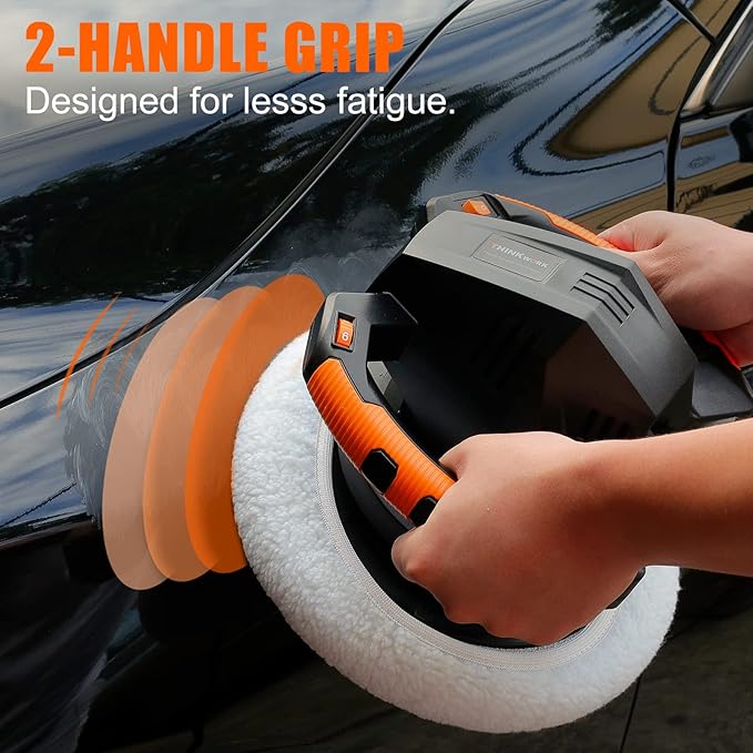 THINKWORK Buffer Polisher,10 Inch Car Polisher Sets with 4 Buffing and Polishing Bonnets,6 Variable Speed 1500-3600 RPM,Double Handle, Ideal for Car Waxing