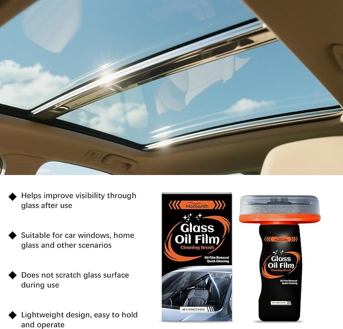 2PC Glass Cleaner,Car Oil Film Cleaner, Q4 Glass Guard,Automotive Oil Film Cleaning Brush for Car Windows,Removes Oil Film & Smudges,Improve Windshield Clarity for Safe Driving