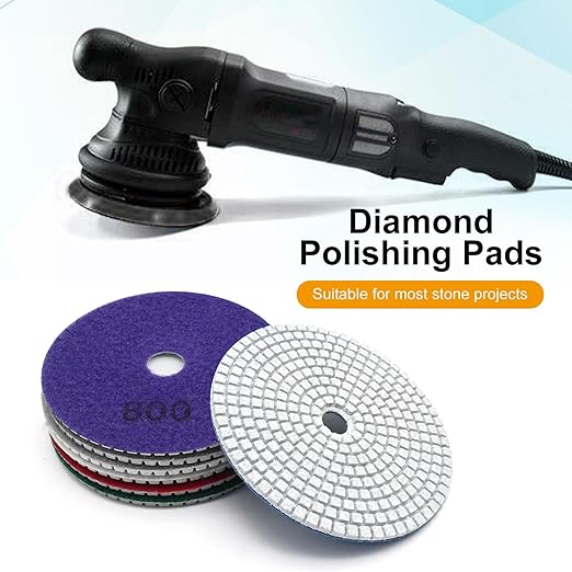 EATAKWARD 11Pcs Diamond Polishing Pads 4 Inch with 1Pc Backer Pad Diamond Concrete Polishing Pads Wet Dry Set 50 100 200 400 800 1500 Grit for Granite Concrete Marble Quartz Polishing 11+1 Pack