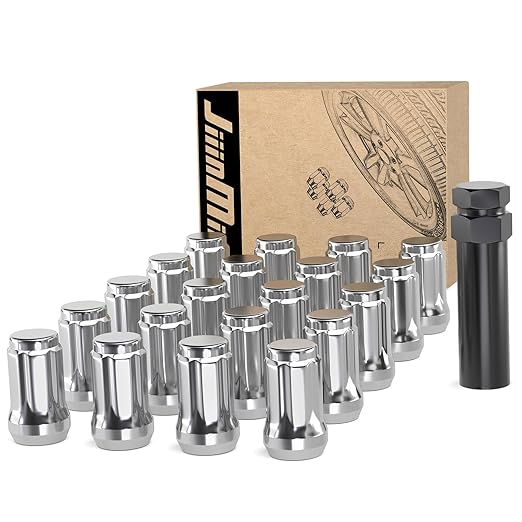 JiiinMiiin 20PCS M12x1.5 Lug Nuts Chrome 6 Spline Tuner, Closed End Aftermarket Locking Lugnuts 1.38 inch Length with 1 Socket Key 60 Degree Conical/Cone Bulge Seat