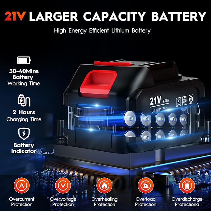 Cordless Car Buffer Polisher Kit with 2x21V Batteries, 6 Inch Car Polisher with 8 Variable Speed 2800-6000RPM & 21 PCS Attachments, Orbital Polisher for Car Detailing, Sanding,Scratch Removing