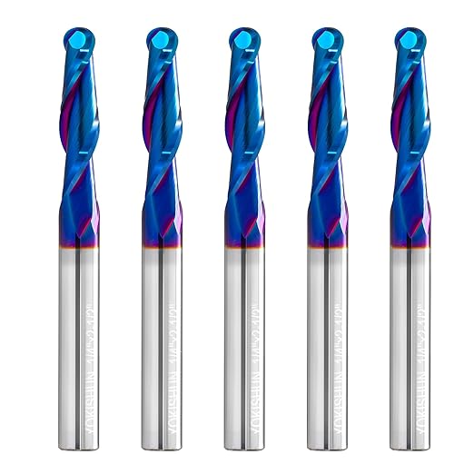 5 PCS CNC Router bits 1/4inch Shank Carbide Ball Nose End Mill with Nano Blue Coating for Side Milling,End Milling,Finish Machining (1/4" x1/4" x2-1/2)