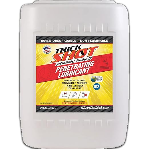 Trick Shot - 3 in 1 Penetrating Lubricant Oil - Non-Toxic, Non-Flammable & Eco-Friendly Food Grade Industrial Oil Spray - Biodegradable Anti-Seize Lubricant, Protects, Degreases & Cleans -5 Gallons