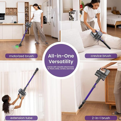 Suirviz Cordless Vacuum Cleaner, 40KPA/500W/35Mins, Green LED Light, Lightweight Stick Vacuum Self-Standing, Vacuum Cleaners for Home Handheld Vacuum for Pet Hair, Carpet, and Hard Floors, U8