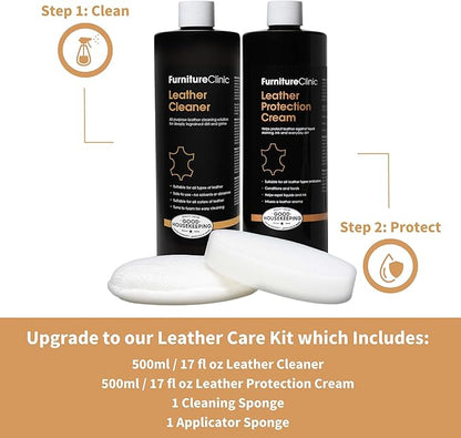 Furniture Clinic Leather Protection Cream | 2-in-1 Leather Conditioner & Waterproofing Protector for Furniture, Shoes, Car Seats & More | Prevent Stains While Nourishing | 8.5oz/ 250ml