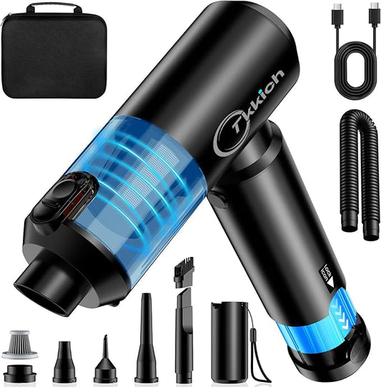 Tkkich Car Vacuum Portable Cordless with Removable Battery as 35W Power Bank, 6-in-1 Handheld Vacuum Blower Set,18000PA Mini Vacuum Cleaner 6000mAH with Brushless Motor for Car Home - 2 Batteries