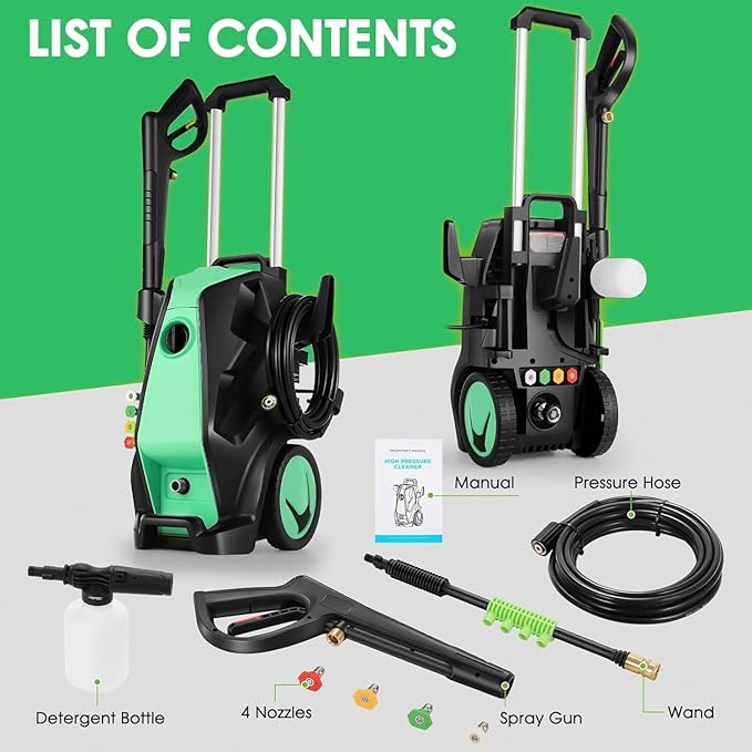 Pressure Washer, 5000 PSI 4.0 GPM Heavy Duty Power Washer with Foam Cannon, 4 Nozzle Tips,33FT Hose and Soap Bottle for Home/Cars/Driveways/Patios/Decks/Fences,Green