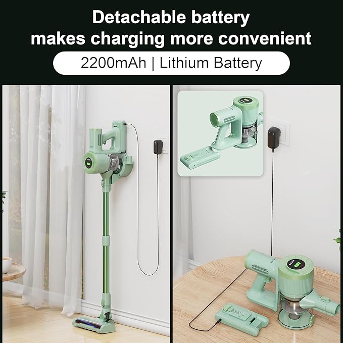 BUTY BULU Cordless Vacuum Cleaner, Handheld Stick2200mAh Rechargeable Battery 30KPa Lightweight Small Vac Electirc Broom, 40Mins Runtime for Home Hard Floor Carpet Pet Hair Cleaning, LED Screen