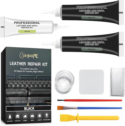 SIHOOPE Car Leather Repair Kit for Furniture, Vinyl Repair Kit for Car Interiors Seat, Leather Filler, Fixes Tears, Holes, Scratches and Peeling, Restores Faux, Artificial, and Genuine Leather (Black)