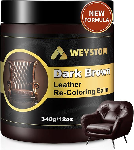 WEYSTOM Leather Recoloring Balm, 12oz Large Size Leather Dye, Color Restorer, Scratch Repair, Furniture & Couch Restorer Kit, Repair Kit for Furniture(Dark Brown)