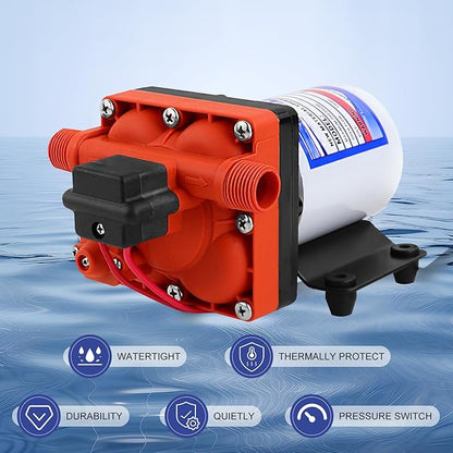 2088-554-144/2088-403-144 Fresh Water Pump,12 VDC,3.0 Gallons Per Minute,45 Psi,1/2MNPT Connection,Water Delivery Pump for RV or Marine Use,No Noise,Includes Detachable Filters