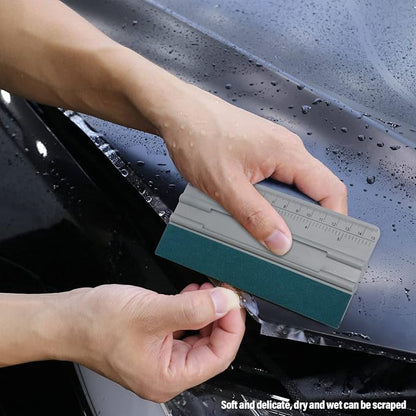 FOSHIO 6 Inch Felt Squeegee for Vinyl wtih Ruler 15CM 4 Round Corners Universal Card, Window Tint Film Installing Hard Silver PP Car Vinyl Wrap Scraper Tool