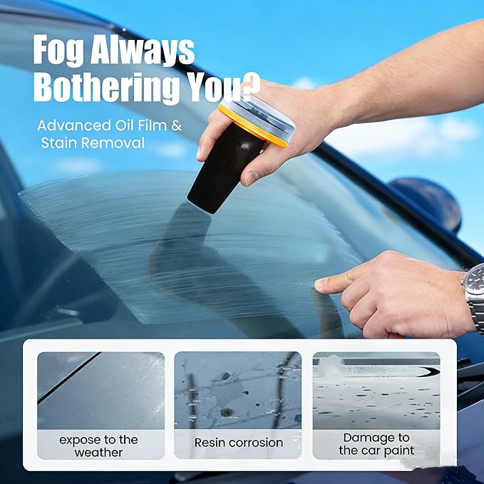 HISKI Car Oil Film Cleaner,Handheld Glass Oil-Film Remover, Car Glass Cleaner Oils Film Cleaning Brush,Glass Guard Windshield Cleaner & Oil Films Remover Emulsion Coating for Cars Window (1PC)