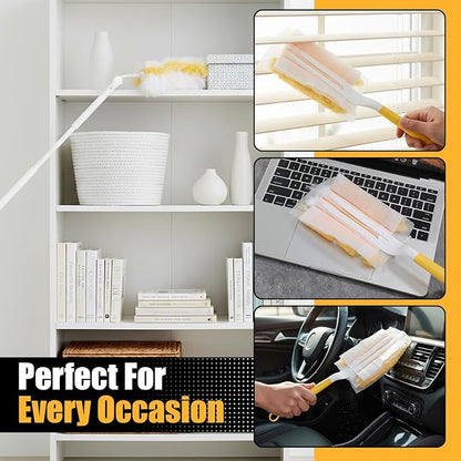 62 Pcs Duster Refills for Most Duster Handle, 360° Heavy Duty Dusters Refill Electrostatic Compatible with Dusteres, Disposable Dusters Kit with 1pcs Retractable Handle for Furniture, Blinds