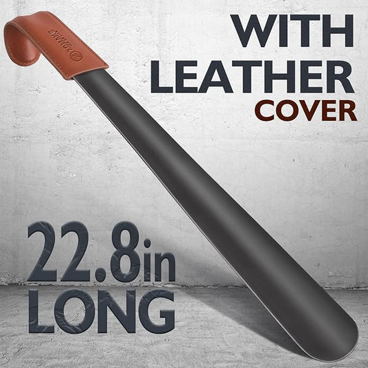 ZOMAKE Long Shoe Horn for Seniors Men,Metal Shoehorn Long handle for Boots, 22.8'' Shoe Spoon Helper