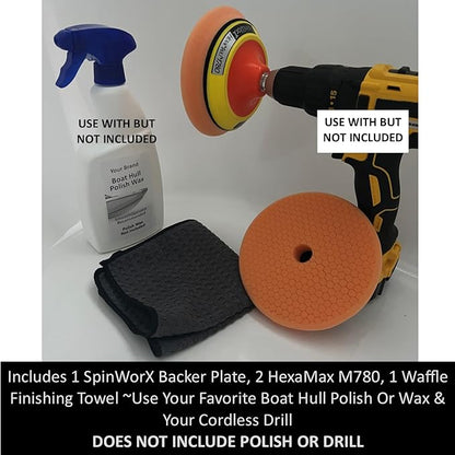 Keyfit Tools SmoothOperator Professional Drill Powered Fiberglass Boat Hull Cleaner Polisher ~ HexaMax M780 Proprietary Non Abrasive Cleaning/Polishing Material Removes Algae & Stains