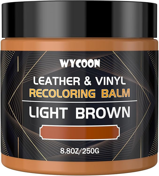 WYCOON Leather Recoloring Balm & Color Restorer | Light Brown Leather Dye, Paint & Repair Kit for Furniture, Couches, Car Seats, Shoes|Restore Faded & Scratched Surfaces
