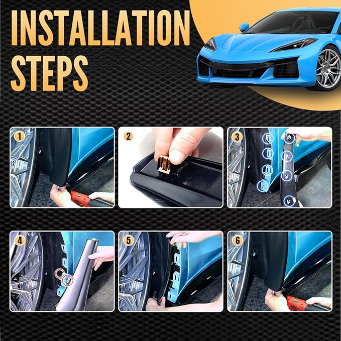 BILLFARO Extended Front Splash Guards Mud Flaps,ABS Plastic Wheels Rock Guards Mudflap Fender Mudguard Mud Guards Protector ﻿Accessories for Corvette C8 Z06 2023+ for C8 E-Ray 2024+