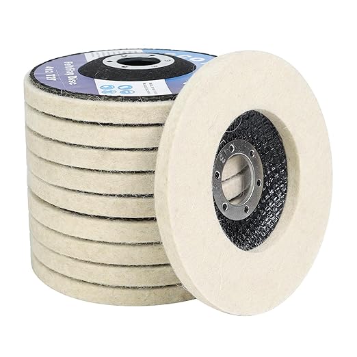 SCOTTCHEN Wool Felt Polishing Wheel Disc,4-1/2" x 7/8" Arbor Wool Polishing Wheel Disc for Angle Grinder for Metal Aluminum,Stainless Steel, Chrome, Wood, Plastic, Ceramic, Glass-10 Pack