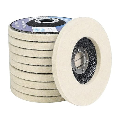 SCOTTCHEN Wool Felt Polishing Wheel Disc,4-1/2" x 7/8" Arbor Wool Polishing Wheel Disc for Angle Grinder for Metal Aluminum,Stainless Steel, Chrome, Wood, Plastic, Ceramic, Glass-10 Pack