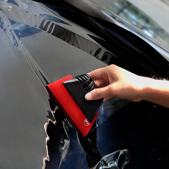 FOSHIO Red Small Squeegee Window Tint Squeegee, Non-Slip Handle Rubber PPF Squeegee, Squeegee for Window Cleaning, Shower Glass Door, Car Window Squeegee for Windshield, Mini Squeegee for Vinyl