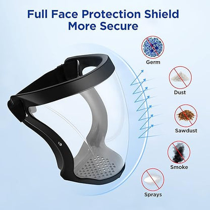 Blingbin Face Shield, Dust Mask Anti-fog Protective Full Face Shield, Adjustable Breathable Face Shield, Portable Universal Clear Face Mask for Weed Whacking Grinding Cutting for Men Women Adult