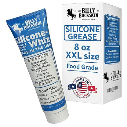 8oz XXL Silicone-Whiz Food Grade Silicone Grease for O Rings - Lubricate Gasket, Mixer, Belts, Food Processing Equipment - Waterproof Plumbers Grease for Commercial & Domestic Use by Billy Buckskin