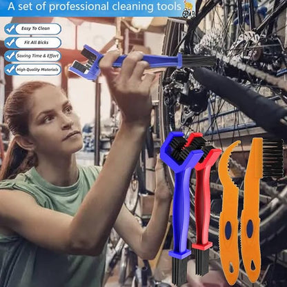 Qihengzhijia Bike Chain Cleaner Tool,4PCS Chain Crankset Brush,Chain Washer Tool Suitable for Motorcycle/Mtb/Mountain/Road Bike Make Stain Dirt Clean