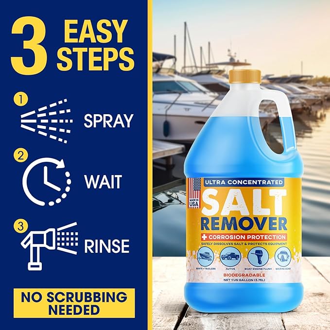 [1 Gallon] Concentrated Salt Remover + Corrosion Protection - Made in USA, Salt Cleaner Ideal for Boats, Cars, Marine Engine & Outboard Motor Flush, Washes Salt Away from Boat, Vehicles, & Trailers
