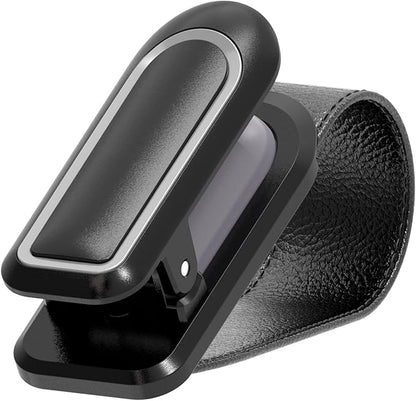 Veharvim Sunglass Holder for Car (2 Pack, One-Handed Operation, Gentle & Secure Hold, Silicone Padded, Universal Fits Sunglass and Car Visor) - Sunglasses Clip for Car Visor (Black & Silver, 1 Pack)