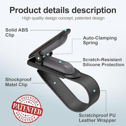 Veharvim Sunglass Holder for Car (2 Pack, One-Handed Operation, Gentle & Secure Hold, Silicone Padded, Universal Fits Sunglass and Car Visor) - Sunglasses Clip for Car Visor (Black & Silver, 1 Pack)