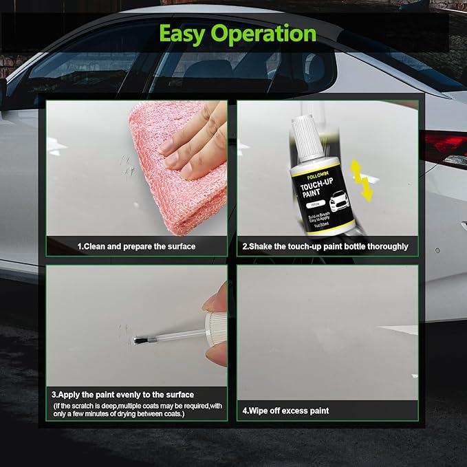 FOLLOWIN White Touch Up Paint for Cars, Car Paint Scratch Repair,Built-in Brush Auto Paints 1OZ(30ml)