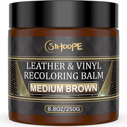 SIHOOPE 2025 New Advanced Leather Recoloring Balm,Medium Brown Leather Repair Kit for Furniture,Leather Dye Filler,Leather Color Restorer for Couches,Leather Scratch Remover for Car Interior