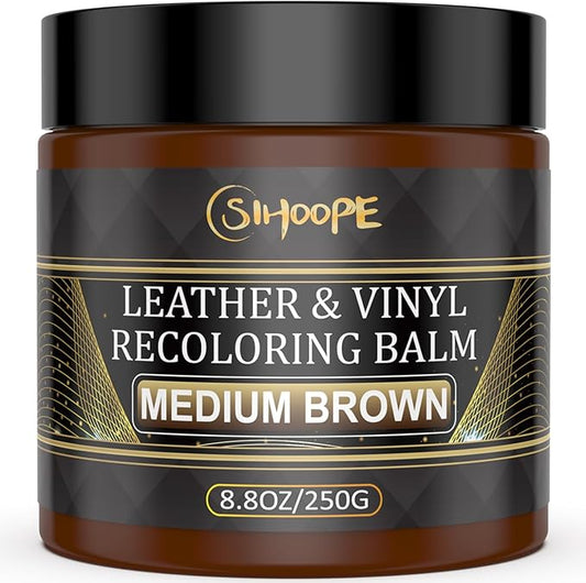 SIHOOPE 2025 New Advanced Leather Recoloring Balm,Medium Brown Leather Repair Kit for Furniture,Leather Dye Filler,Leather Color Restorer for Couches,Leather Scratch Remover for Car Interior