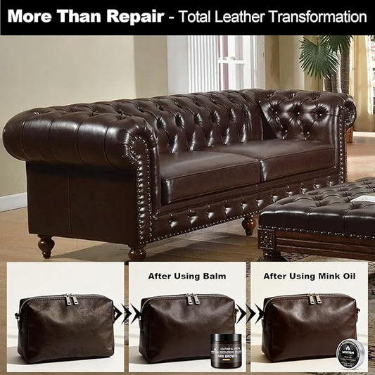 8.5 OZ Leather Recoloring Balm with 100ML Leather Conditioner - Dark Brown Leather Repair Kit for Furniture, Leather Dye, Recolor, Renew, Repair & Restore Aged, Faded, Cracked, Peeling and Scuffed
