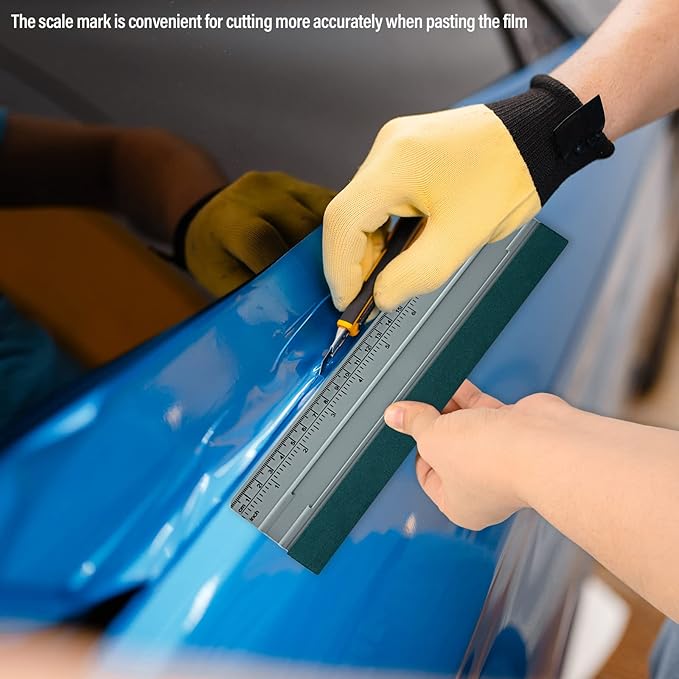 FOSHIO 12 Inch Felt Squeegee for Vinyl wtih Ruler 30CM 4 Round Corners Universal Card, Window Tint Film Installing Hard Silver PP Car Vinyl Wrap Scraper Tool