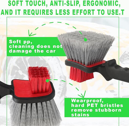 Dual Head Car Clean Brush, Wheel & Tire Brush, car Wheel Brush,Short Handle Tire Cleaner for Car Detailing, Car Cleaning Brush Black/Red, 9.8 Inch x 3.1 Inch