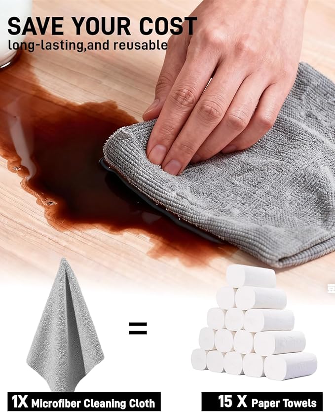 XINDELL Microfiber Cleaning Cloth Roll – 150 Pack 12"x12", Tear-Off Microfiber Towels, Lint-Free, Ultra Absorbent Car Detailing & Cleaning Cloths – Grey
